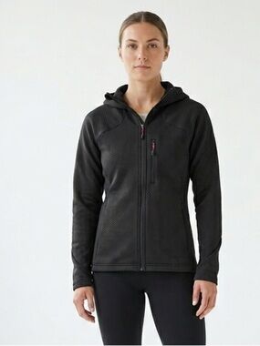 MEC Mountain Co-op | Black grid-patterned fleece fabric Zip Hoodie - Woman’s L